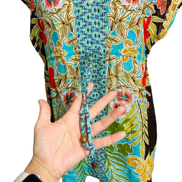 Tommy Bahama Womens Tropical Floral Print Tunic Top S/P Multicolor Short Sleeve - Picture 8 of 9